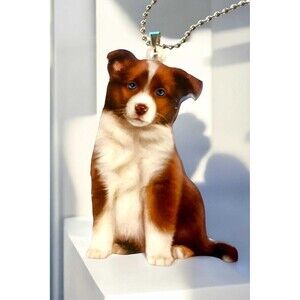 Cute Brown Border Collie Acrylic Keychain – Adorable Dog Hanging Ornament